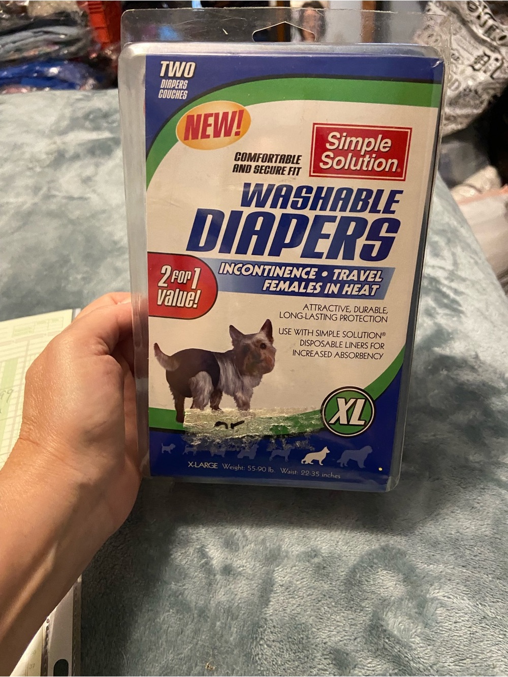 Simple Solution Washable Dog Diapers XL - Blue and Green